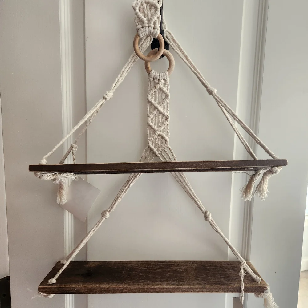 2 - Macrame Wood Hanging Shelves Boho Rustic